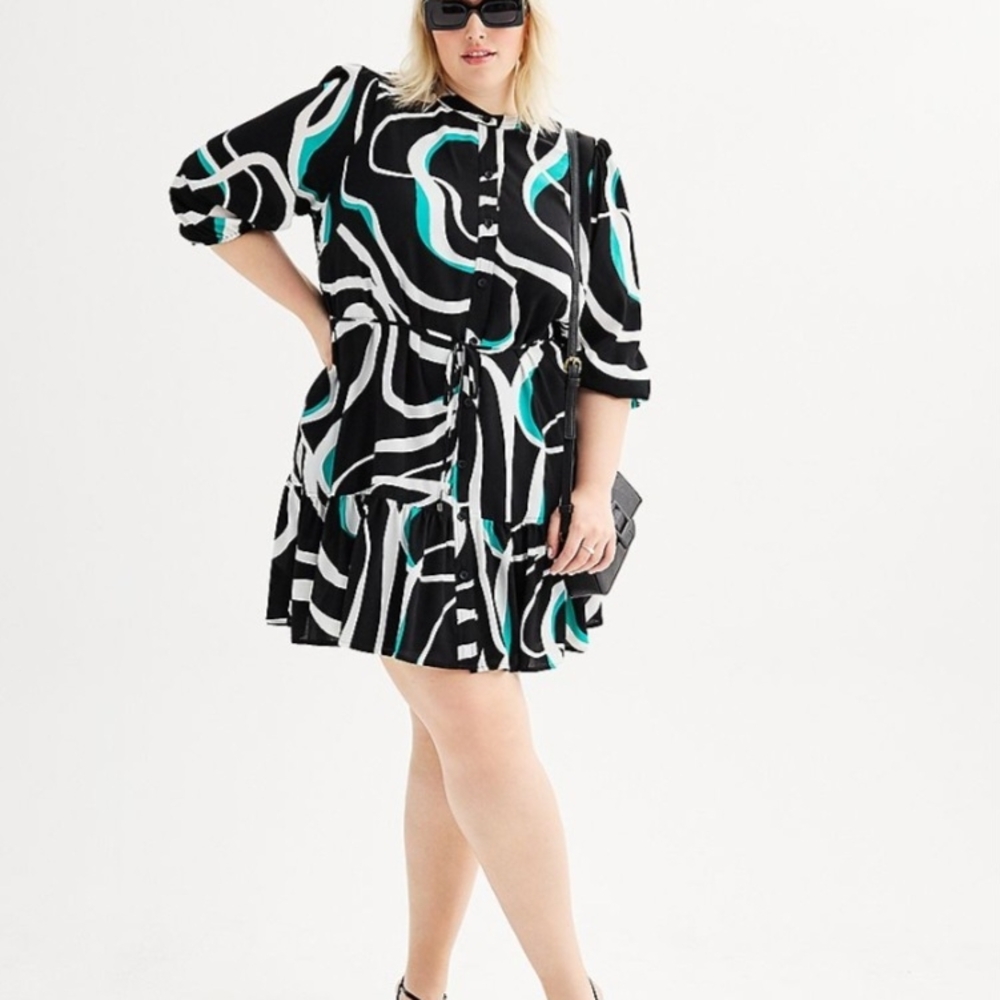Nine West Tierd Long Sleeve Belted Dress 2 X